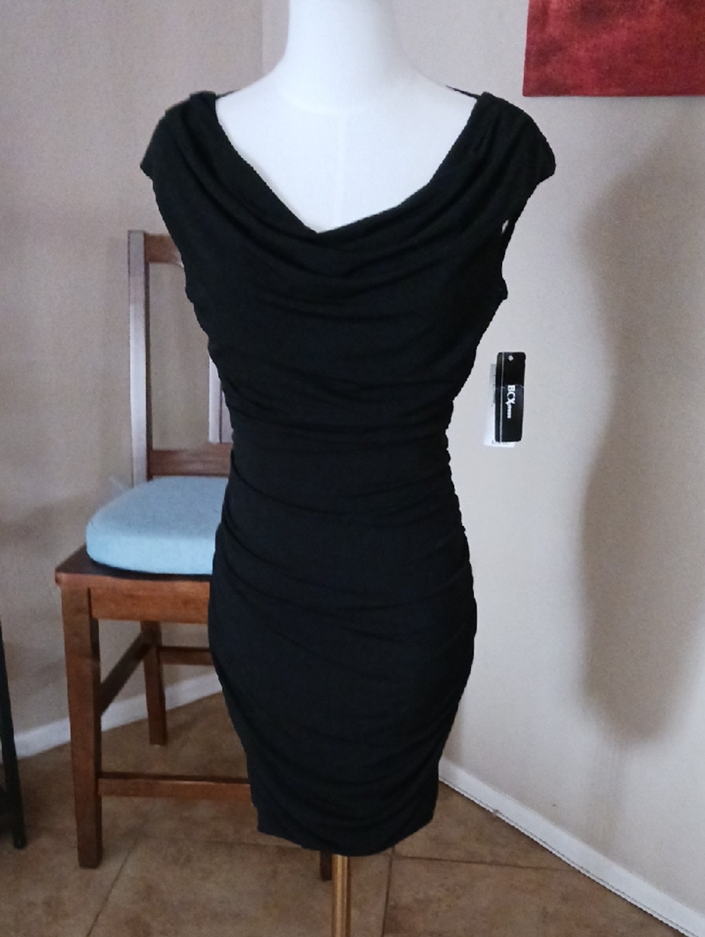 BCX Black Draped Ruched Midi Dress